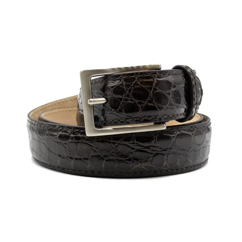 71-155-NIC CAIMAN CROCODILE Belt, Nicotine