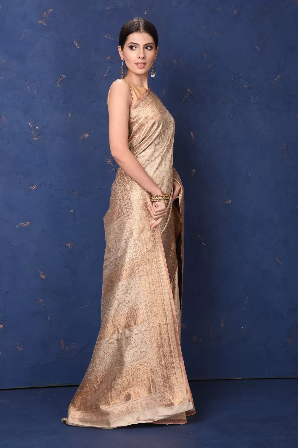 90L947-RO Cream Handspun Silk Saree