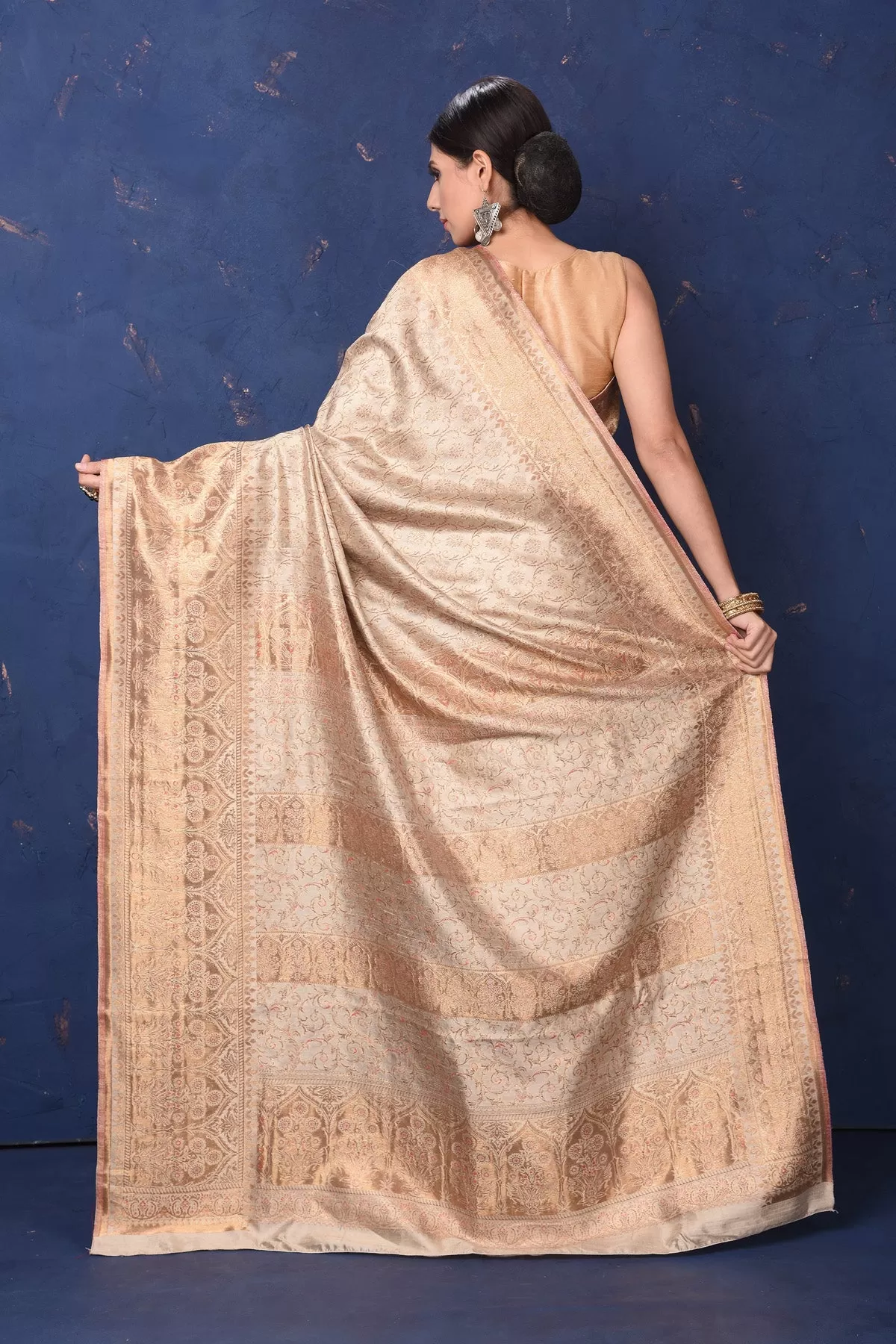 90L947-RO Cream Handspun Silk Saree