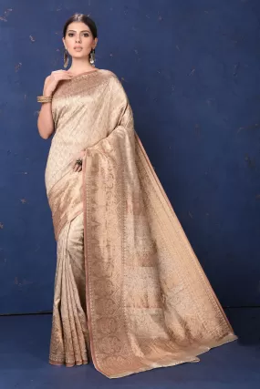 90L947-RO Cream Handspun Silk Saree