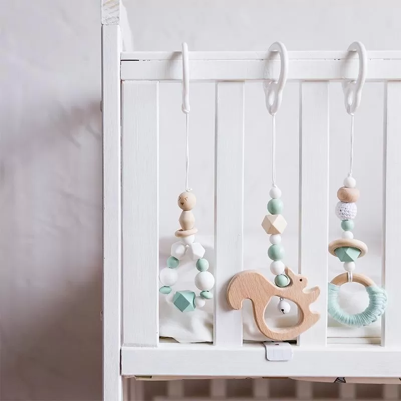 Baby Toys Wooden Play Gym Hanging Mobile Bed Holder Star Pendant Stroller Baby Toy Bell Wood Rattle Ring Newborn Educational Toy