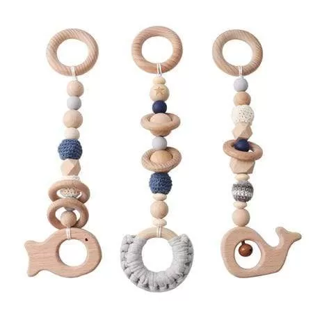 Baby Toys Wooden Play Gym Hanging Mobile Bed Holder Star Pendant Stroller Baby Toy Bell Wood Rattle Ring Newborn Educational Toy