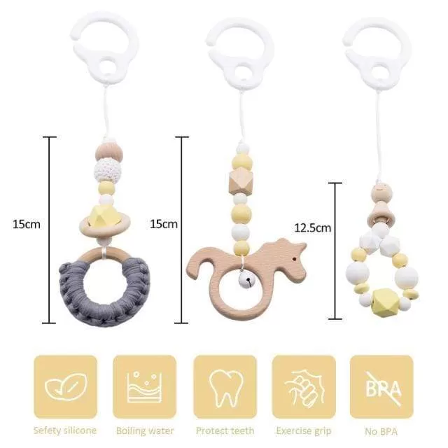 Baby Toys Wooden Play Gym Hanging Mobile Bed Holder Star Pendant Stroller Baby Toy Bell Wood Rattle Ring Newborn Educational Toy