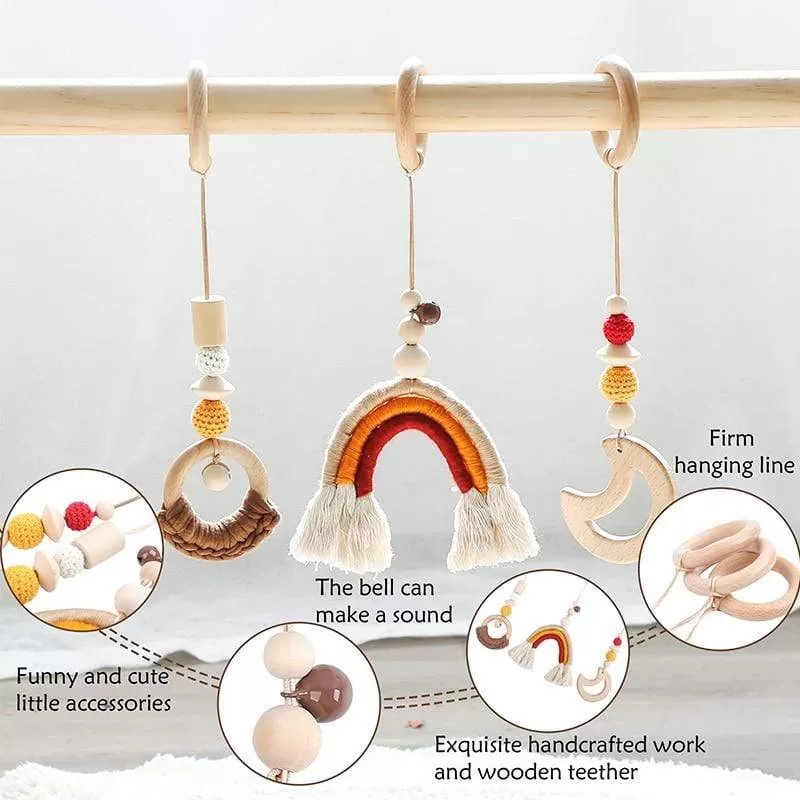 Baby Toys Wooden Play Gym Hanging Mobile Bed Holder Star Pendant Stroller Baby Toy Bell Wood Rattle Ring Newborn Educational Toy