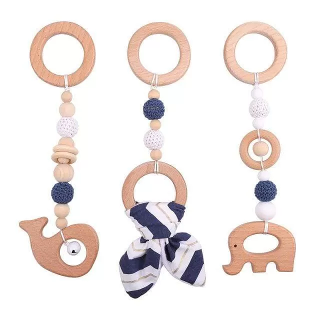 Baby Toys Wooden Play Gym Hanging Mobile Bed Holder Star Pendant Stroller Baby Toy Bell Wood Rattle Ring Newborn Educational Toy