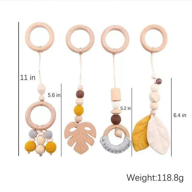 Baby Toys Wooden Play Gym Hanging Mobile Bed Holder Star Pendant Stroller Baby Toy Bell Wood Rattle Ring Newborn Educational Toy