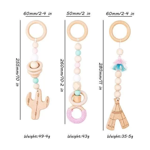 Baby Toys Wooden Play Gym Hanging Mobile Bed Holder Star Pendant Stroller Baby Toy Bell Wood Rattle Ring Newborn Educational Toy