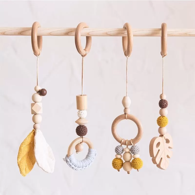 Baby Toys Wooden Play Gym Hanging Mobile Bed Holder Star Pendant Stroller Baby Toy Bell Wood Rattle Ring Newborn Educational Toy