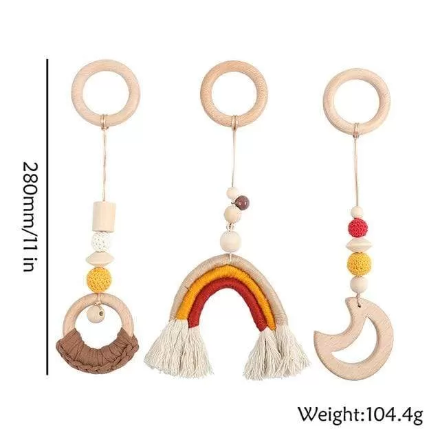 Baby Toys Wooden Play Gym Hanging Mobile Bed Holder Star Pendant Stroller Baby Toy Bell Wood Rattle Ring Newborn Educational Toy