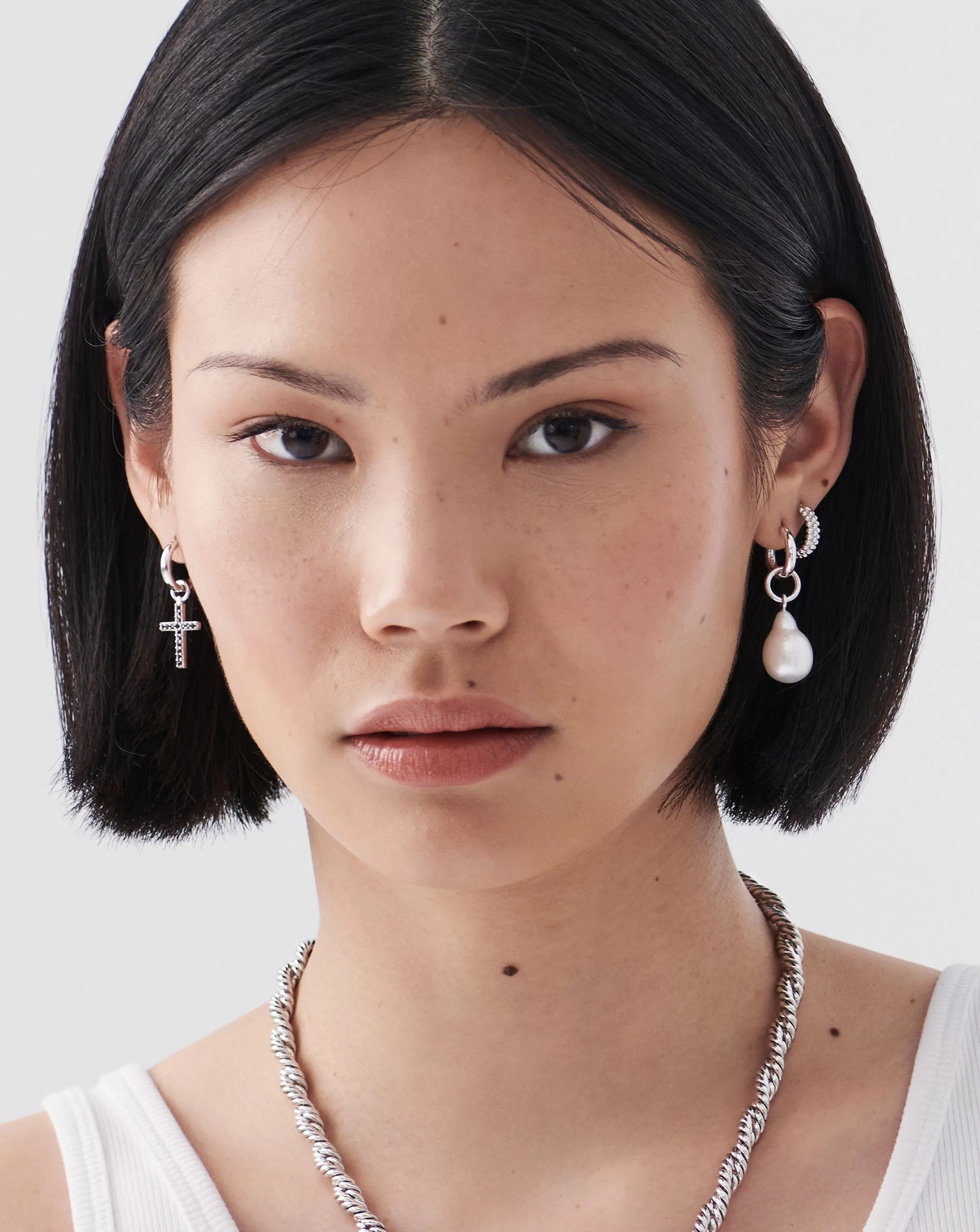 Baroque Pearl & Pave Cross Hoop Earrings