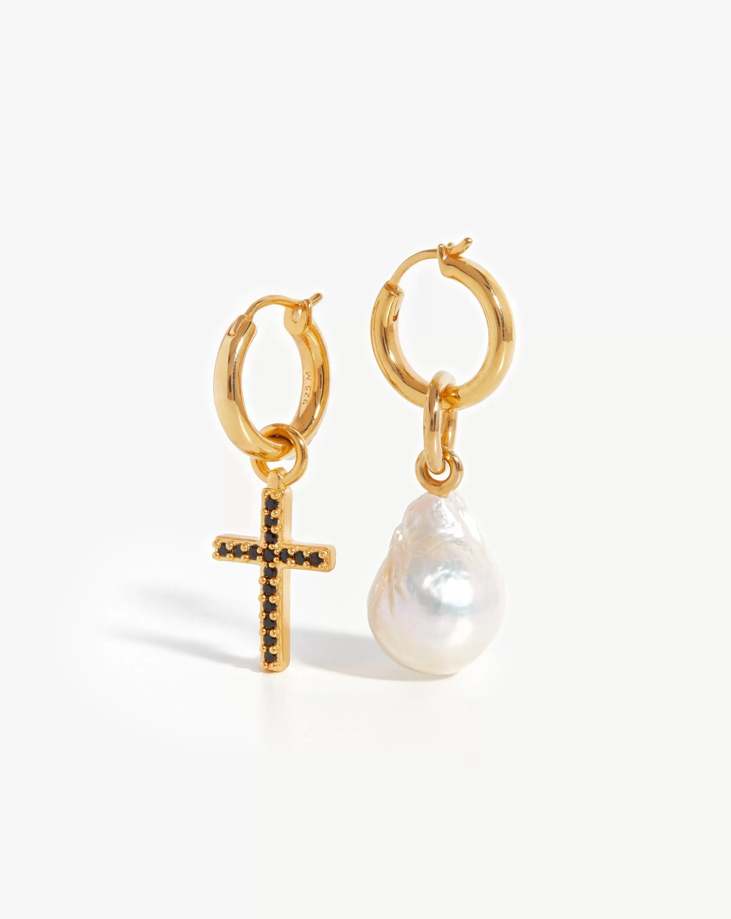 Baroque Pearl & Pave Cross Hoop Earrings