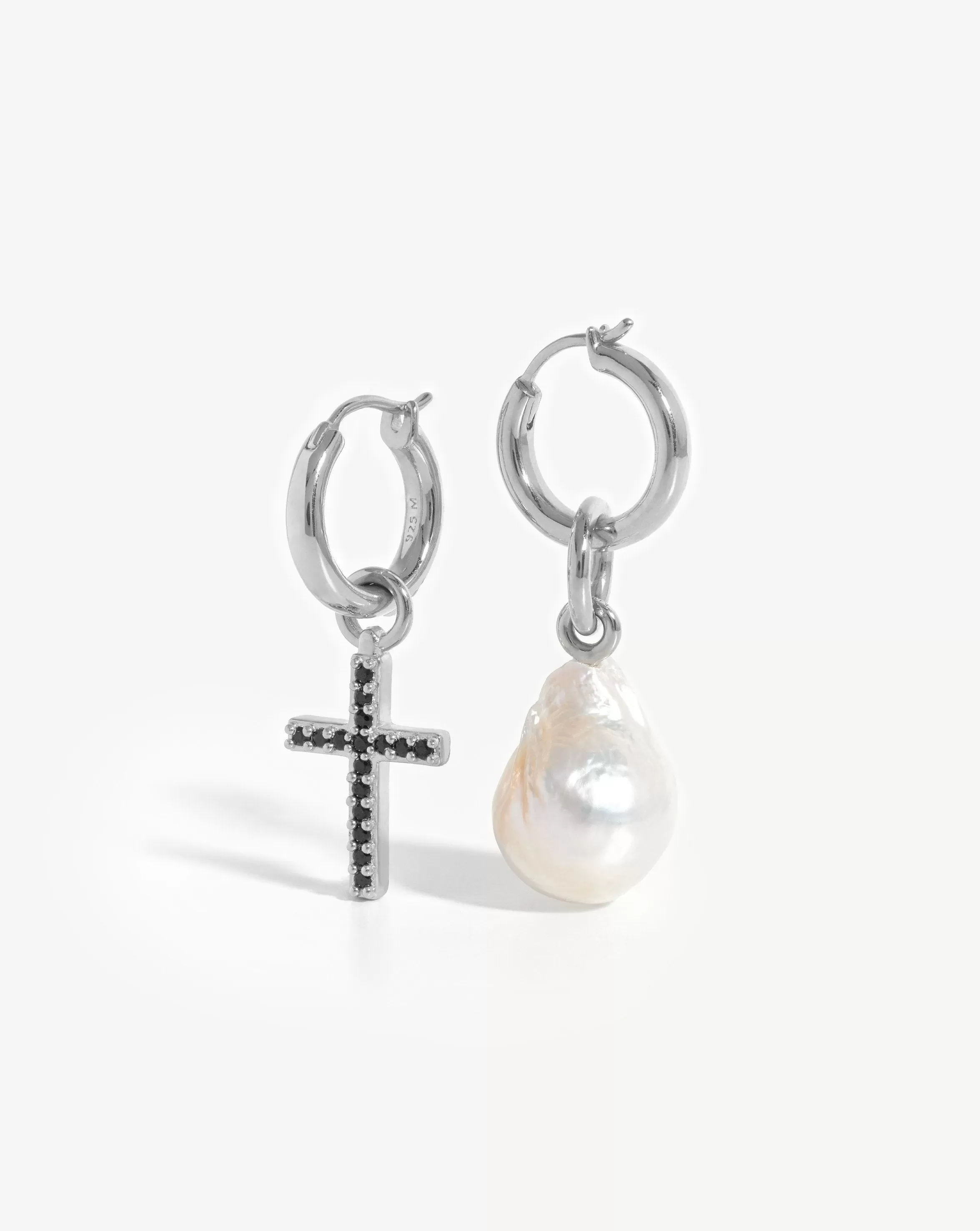 Baroque Pearl & Pave Cross Hoop Earrings