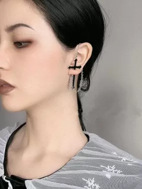 Black Cross Chain Earring