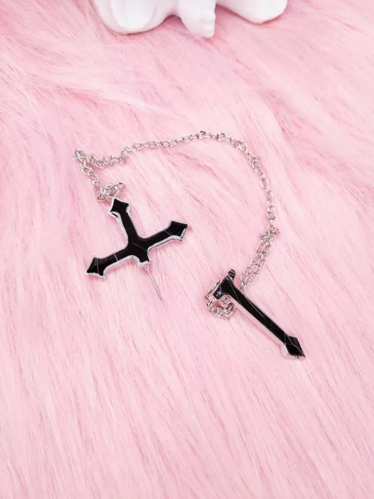 Black Cross Chain Earring