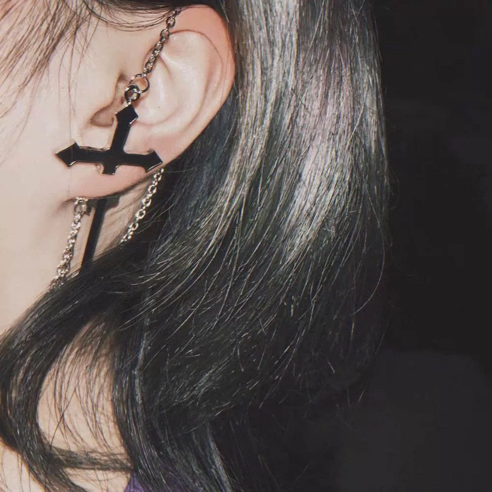 Black Cross Chain Earring