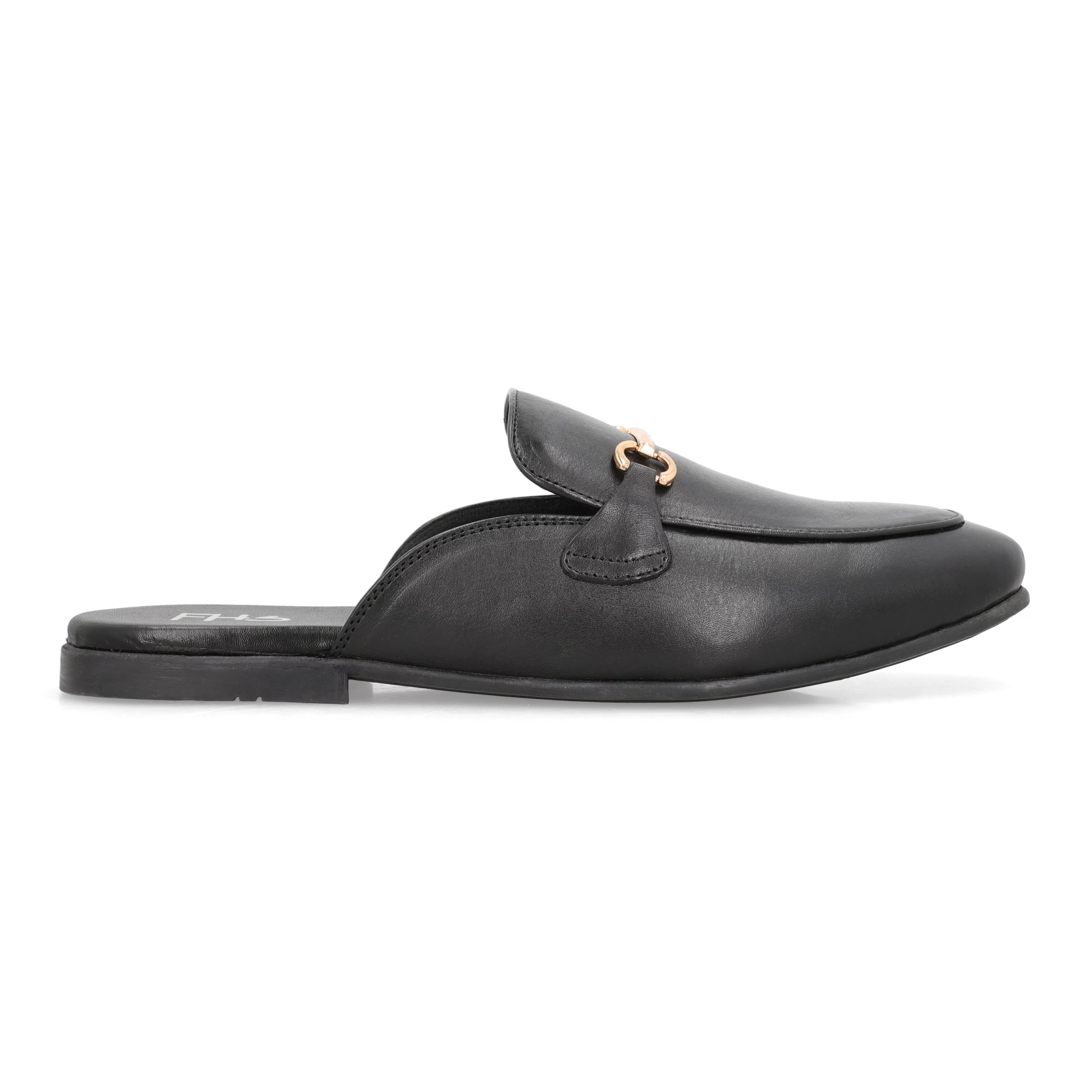 Brass Buckled Half Moccasins-Black