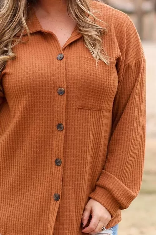 Caramel Color Waffle Knit Plus Size Shacket