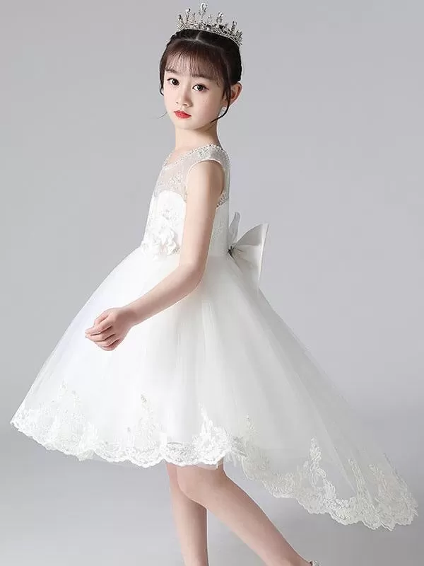 Champagne Tulle Flower Girl Dresses Jewel Neck Sleeveless Beaded Kids Party Dresses