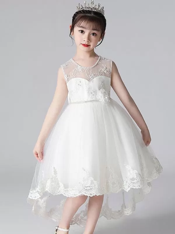 Champagne Tulle Flower Girl Dresses Jewel Neck Sleeveless Beaded Kids Party Dresses