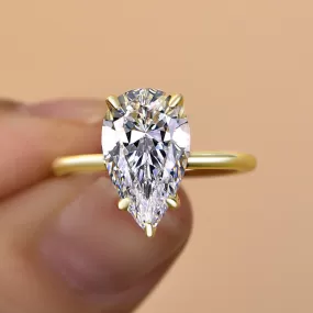 Classic Solitaire Pear Cut  Golden Tone Engagement Ring