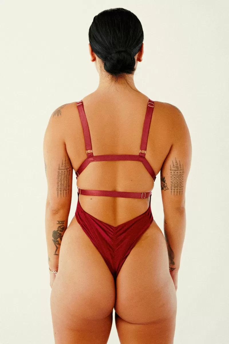 CXIX Aphrodite Bodysuit - Maroon Suede