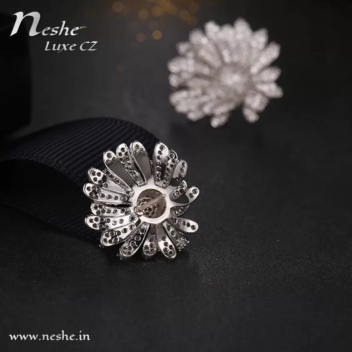 CZ Crystal Silver Flower Statement Party Stud Earring