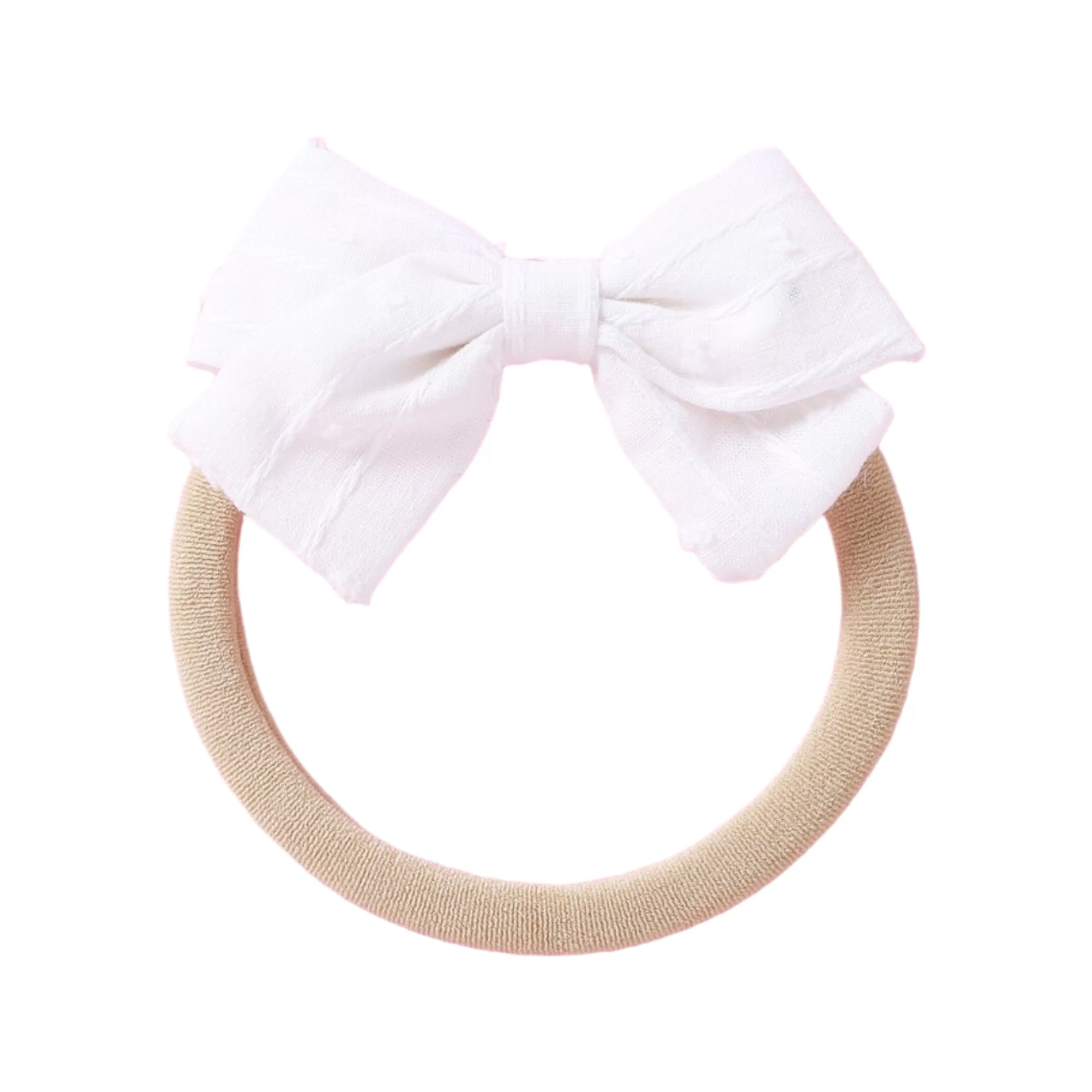 Dotty Embroidered Cotton Baby Bow in Peach