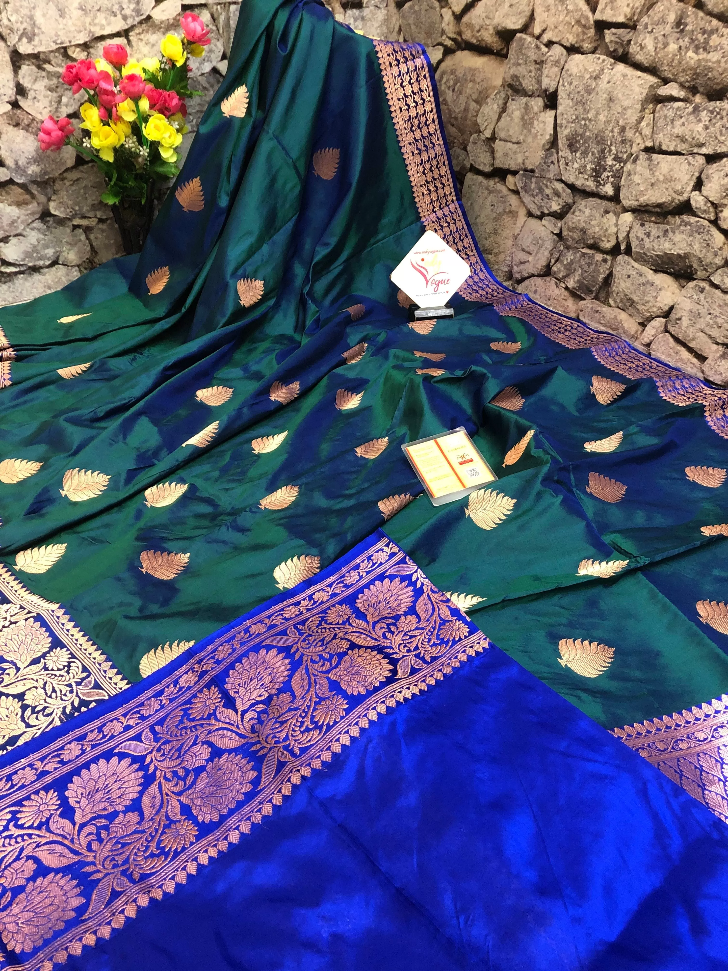 Dual Green and Blue Tone Katan Banarasi Saree