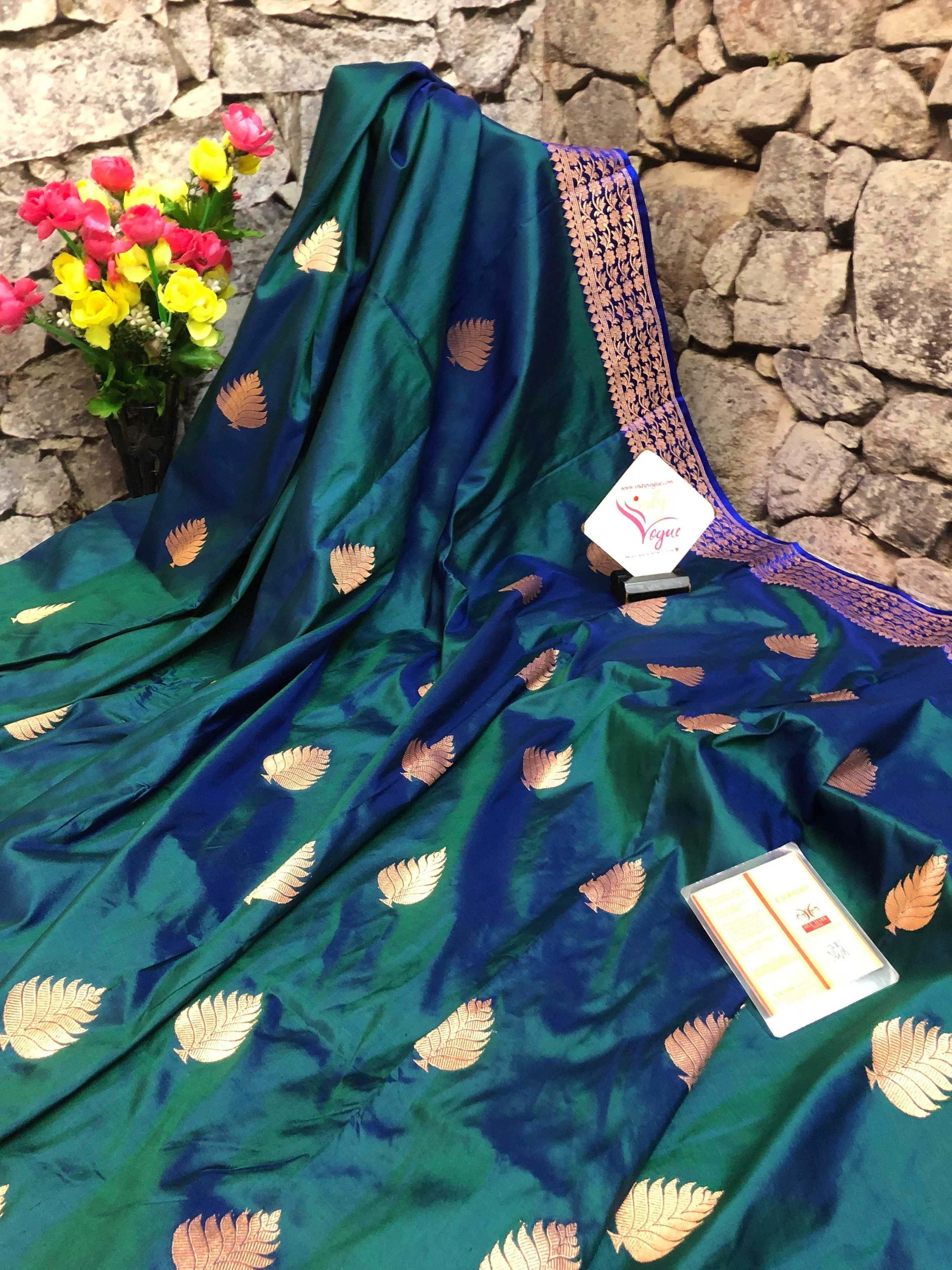 Dual Green and Blue Tone Katan Banarasi Saree