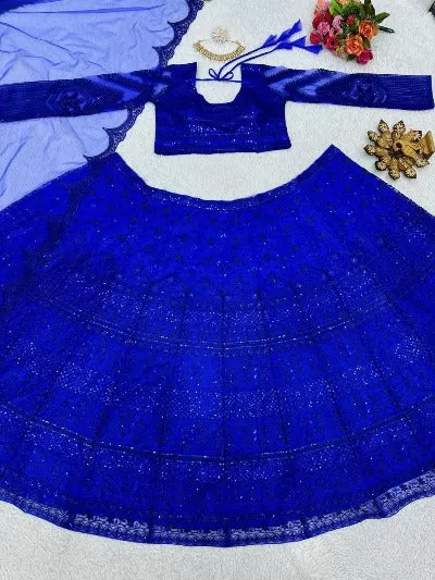 Electric Blue Butterfly Semi Stitched Lehenga Choli Set