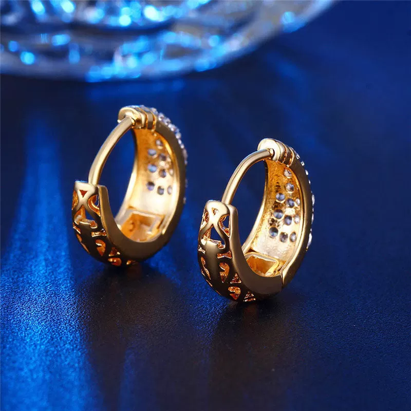 Elegant Trendy Gold-Color Crystal Office Party Hoop Earrings