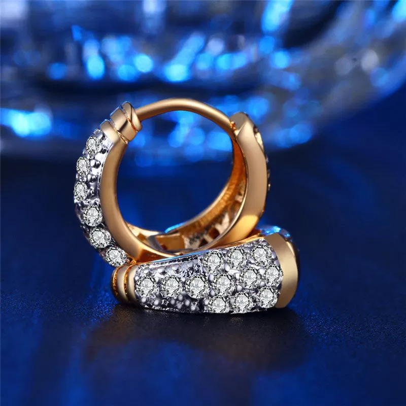 Elegant Trendy Gold-Color Crystal Office Party Hoop Earrings