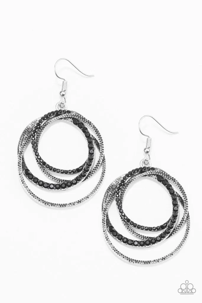 Elegantly Entangled Black Rhinestone Earrings - Paparazzi Accessories