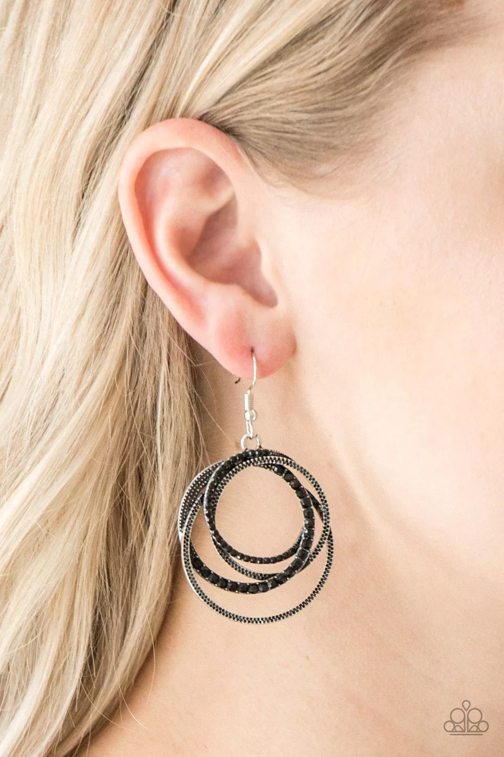 Elegantly Entangled Black Rhinestone Earrings - Paparazzi Accessories