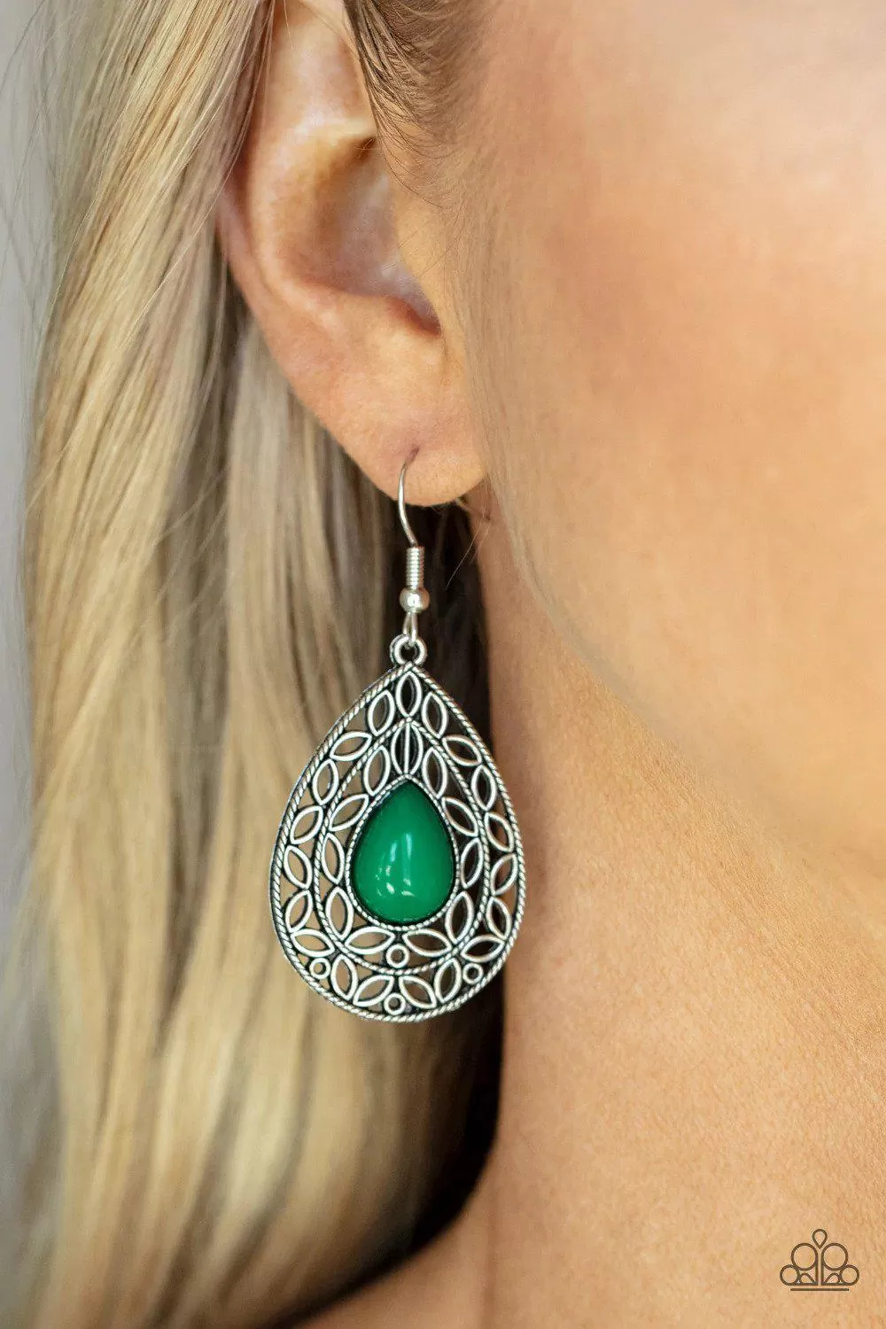 Fanciful Droplets Green Earrings - Paparazzi Accessories