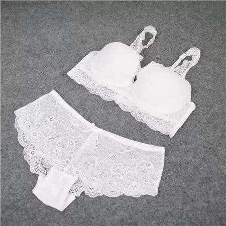 Fashion sexy bra set women's push up lace underwear panties