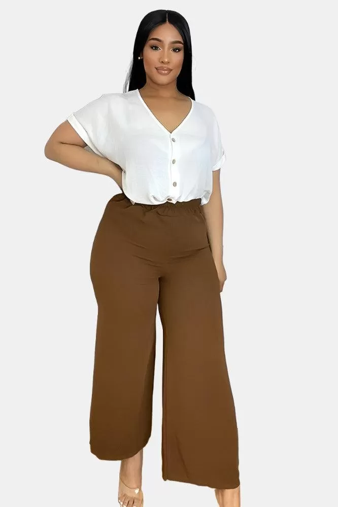 Flood Length Wide Legs Crepe Trousers