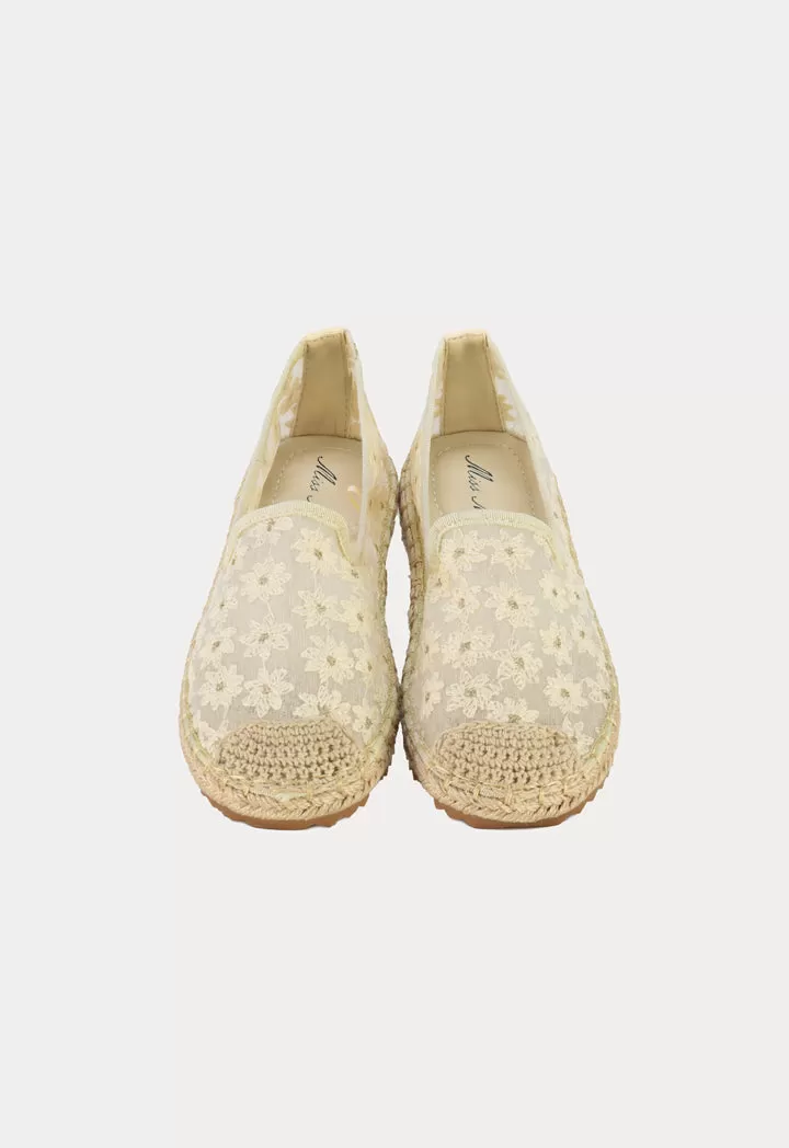 Flower Embroider Knitted Details Loafer Shoes