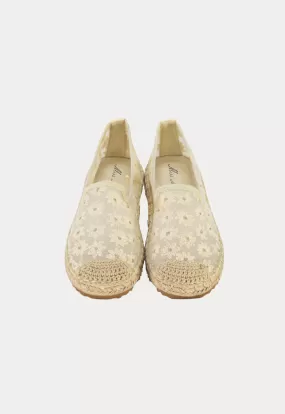 Flower Embroider Knitted Details Loafer Shoes