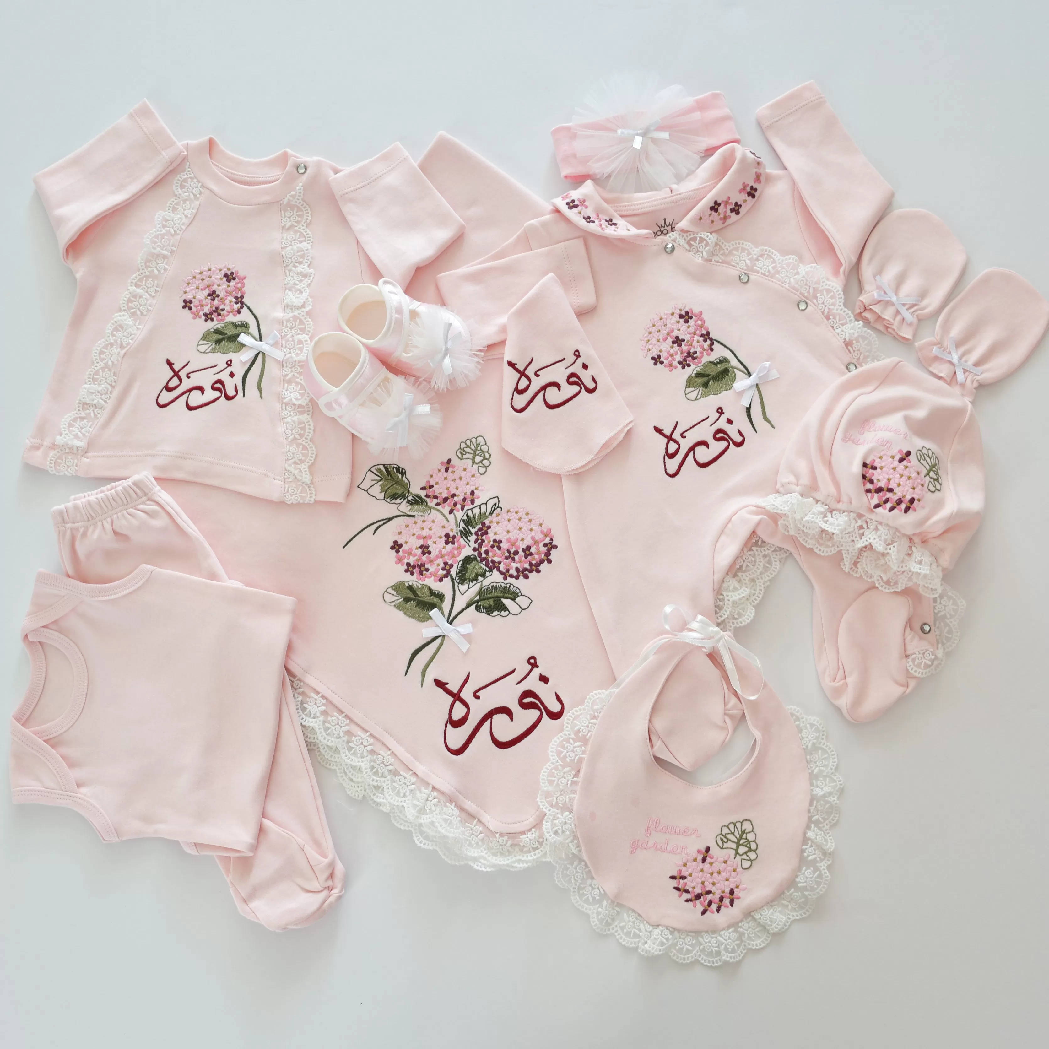 Flower Garden Baby Girl Soft Cotton Set- Personalised Baby Set