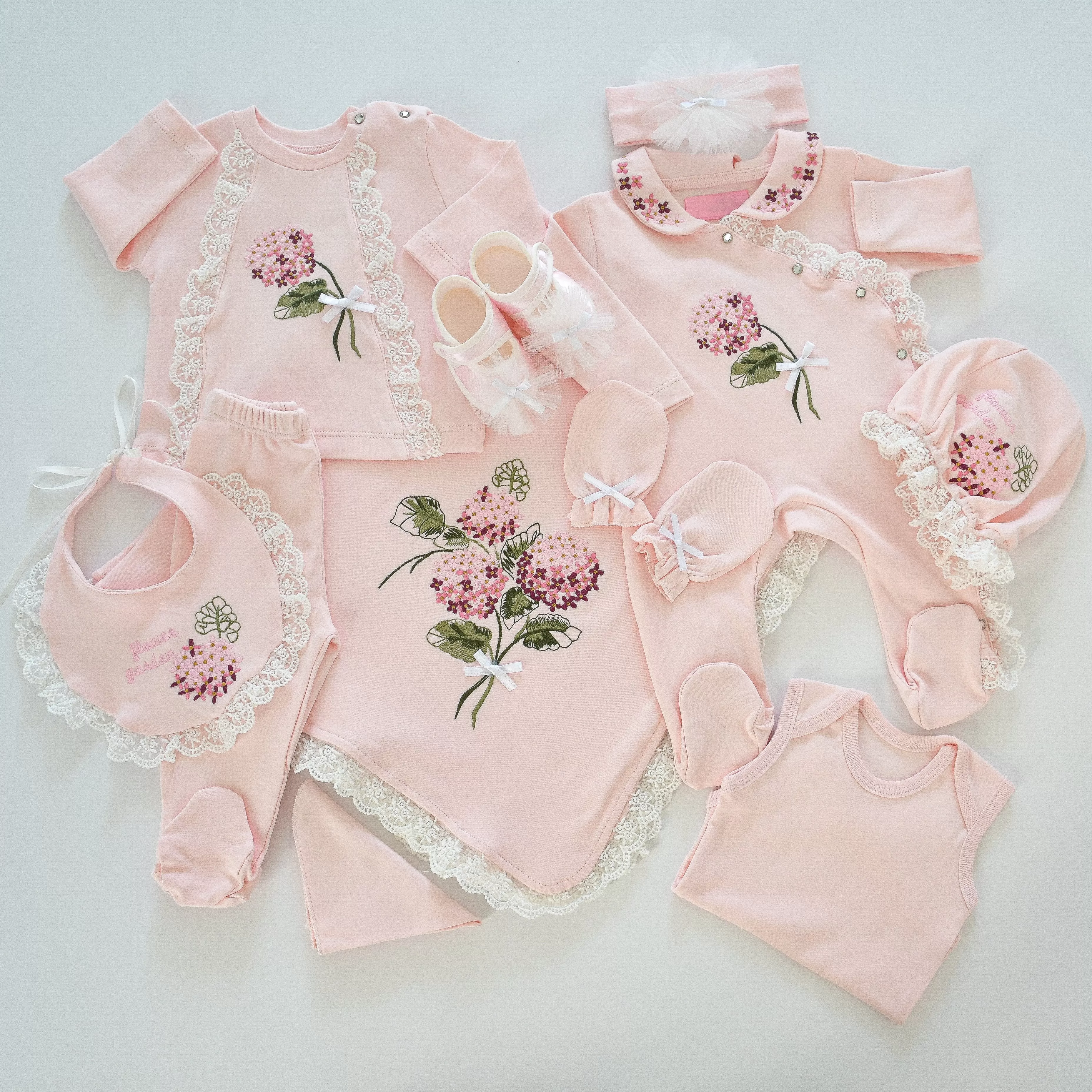 Flower Garden Baby Girl Soft Cotton Set- Personalised Baby Set