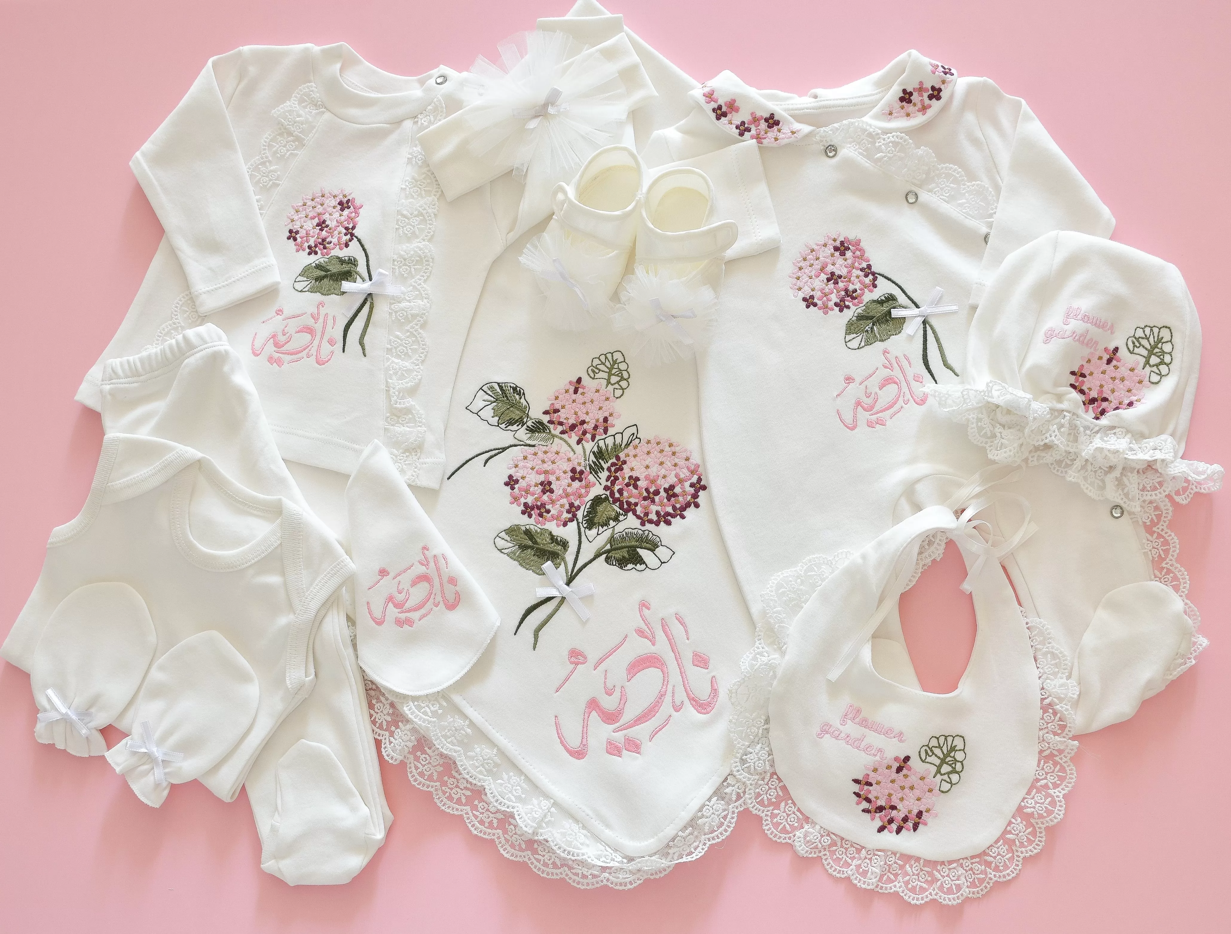 Flower Garden Baby Girl Soft Cotton Set- Personalised Baby Set