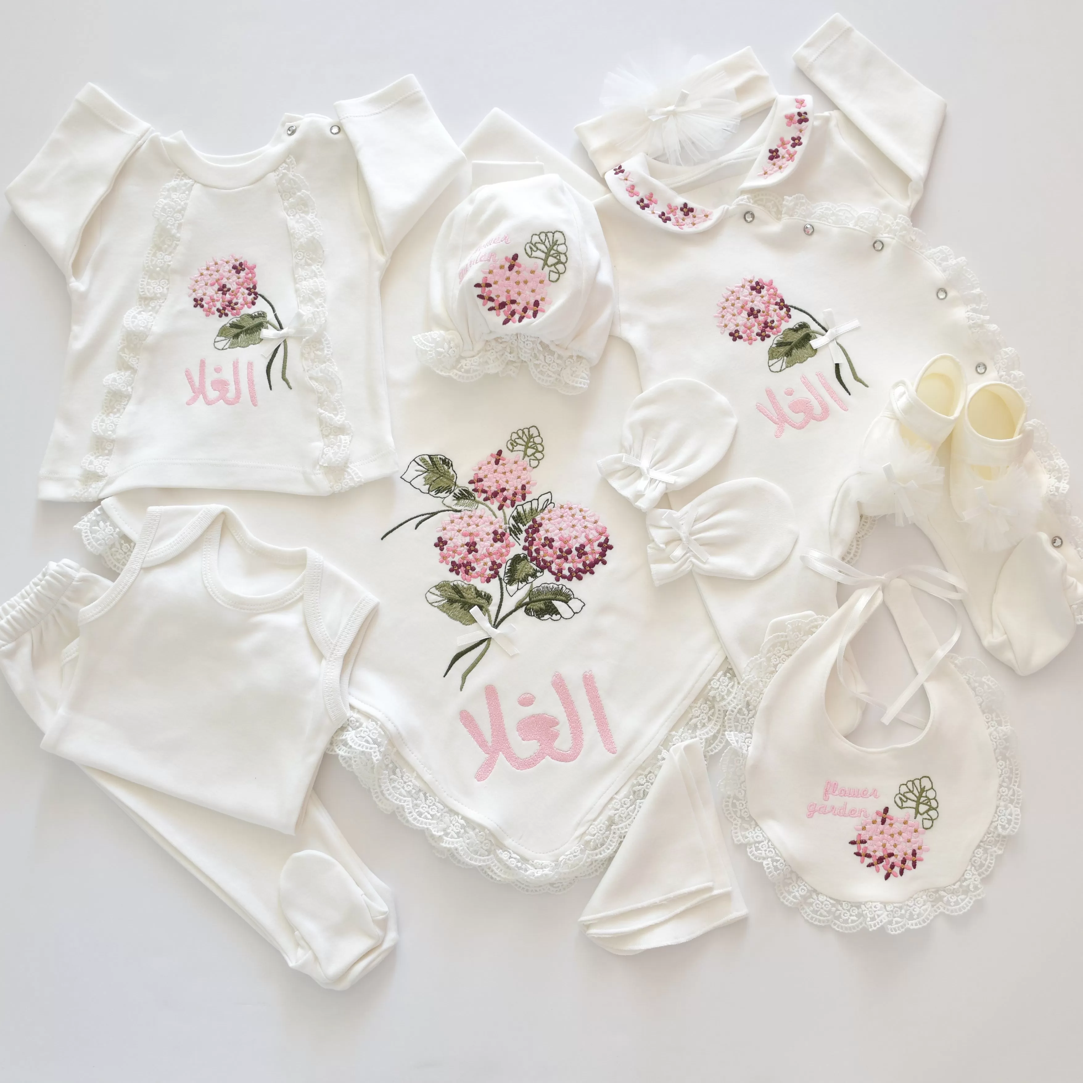 Flower Garden Baby Girl Soft Cotton Set- Personalised Baby Set