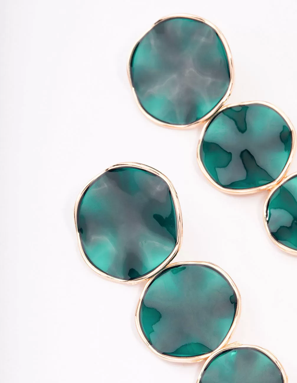 Gold Multi-Disc Green Drop Earrings