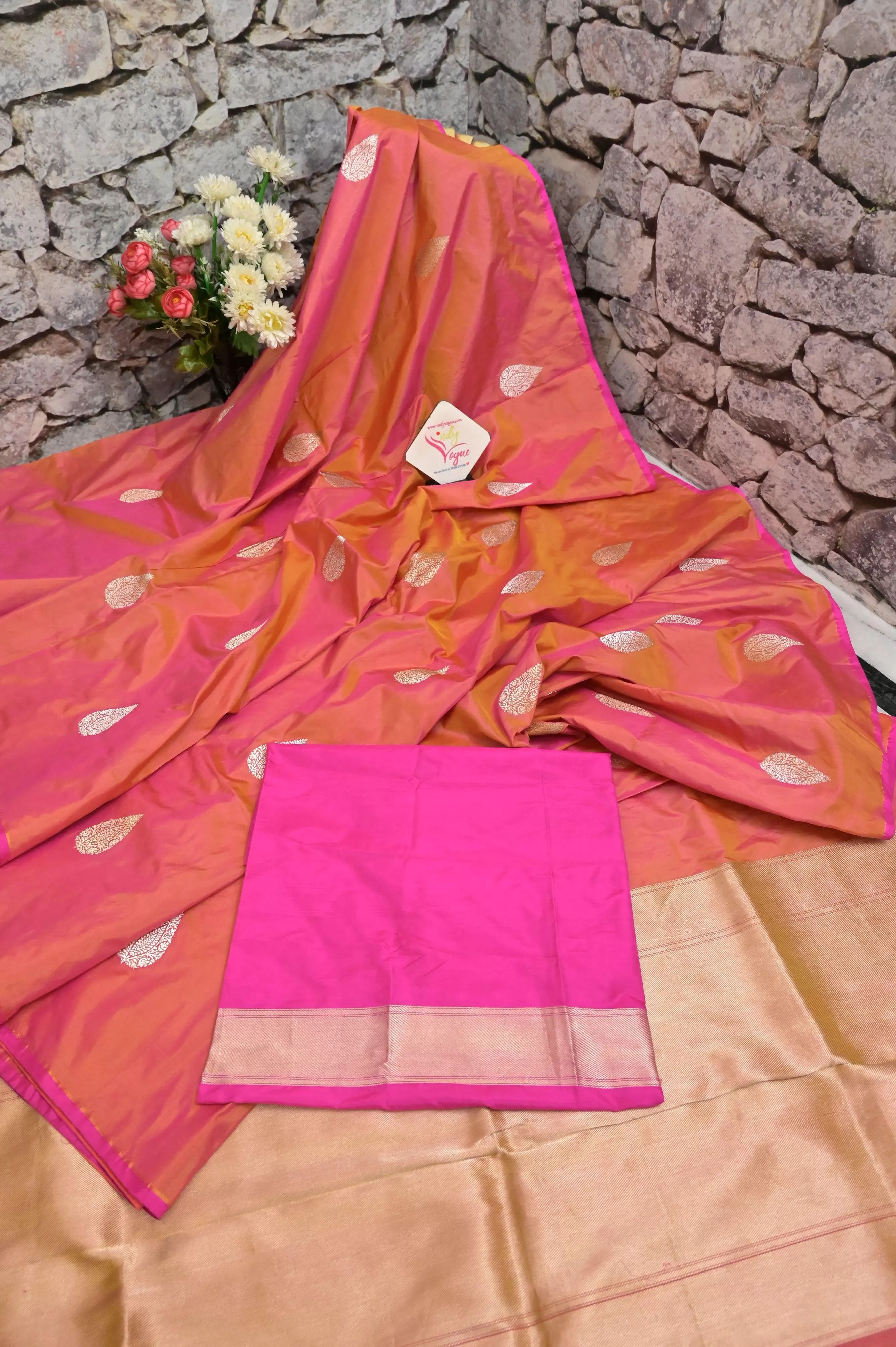 Golden Yellow and Magenta Dual Tone Katan Banarasi Saree