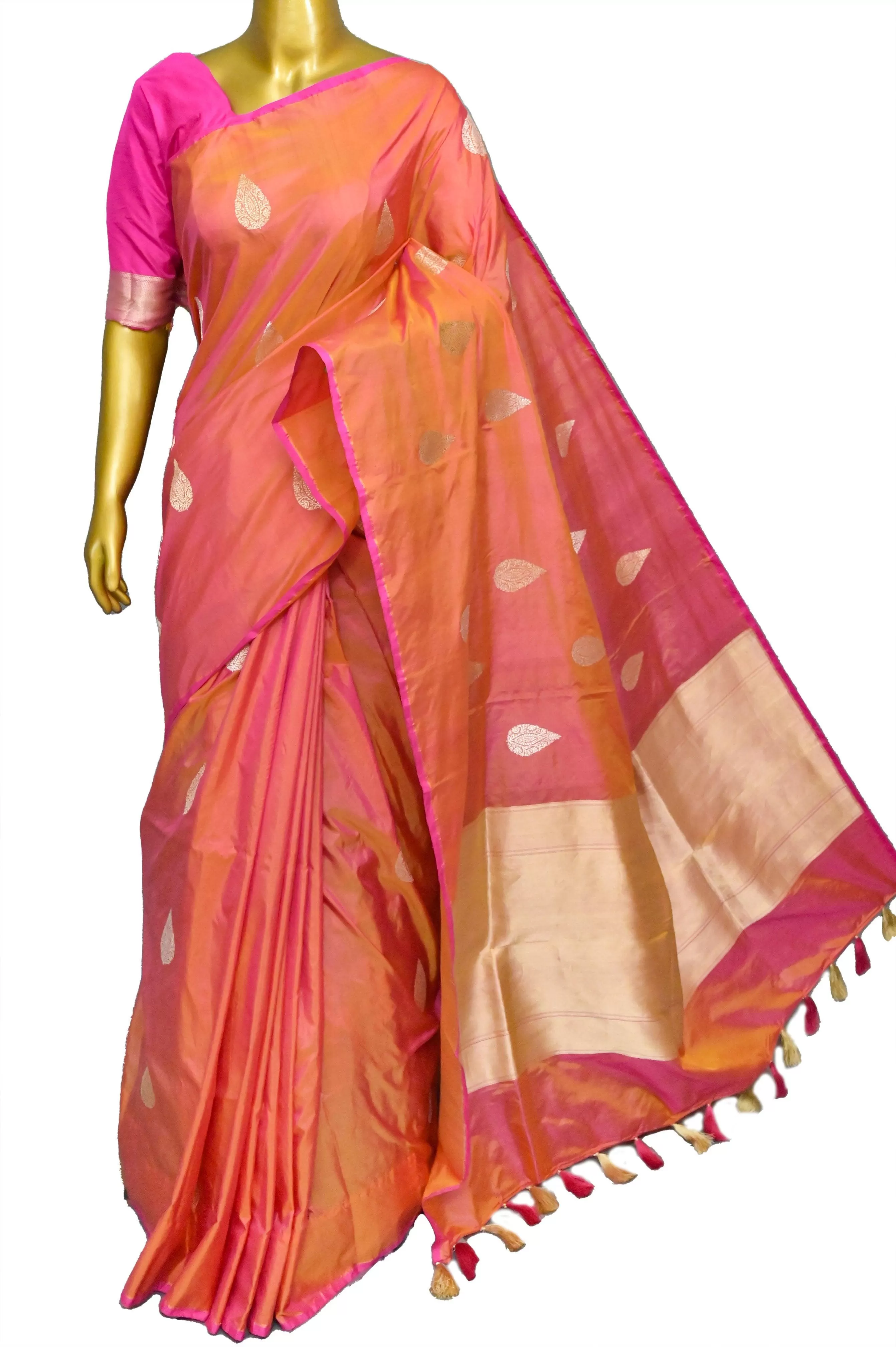 Golden Yellow and Magenta Dual Tone Katan Banarasi Saree