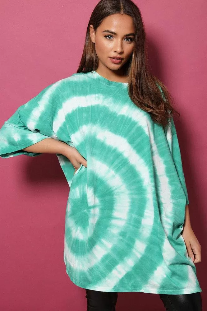 Green Circle Tie-Dye Lazy Fit Tunic Dress