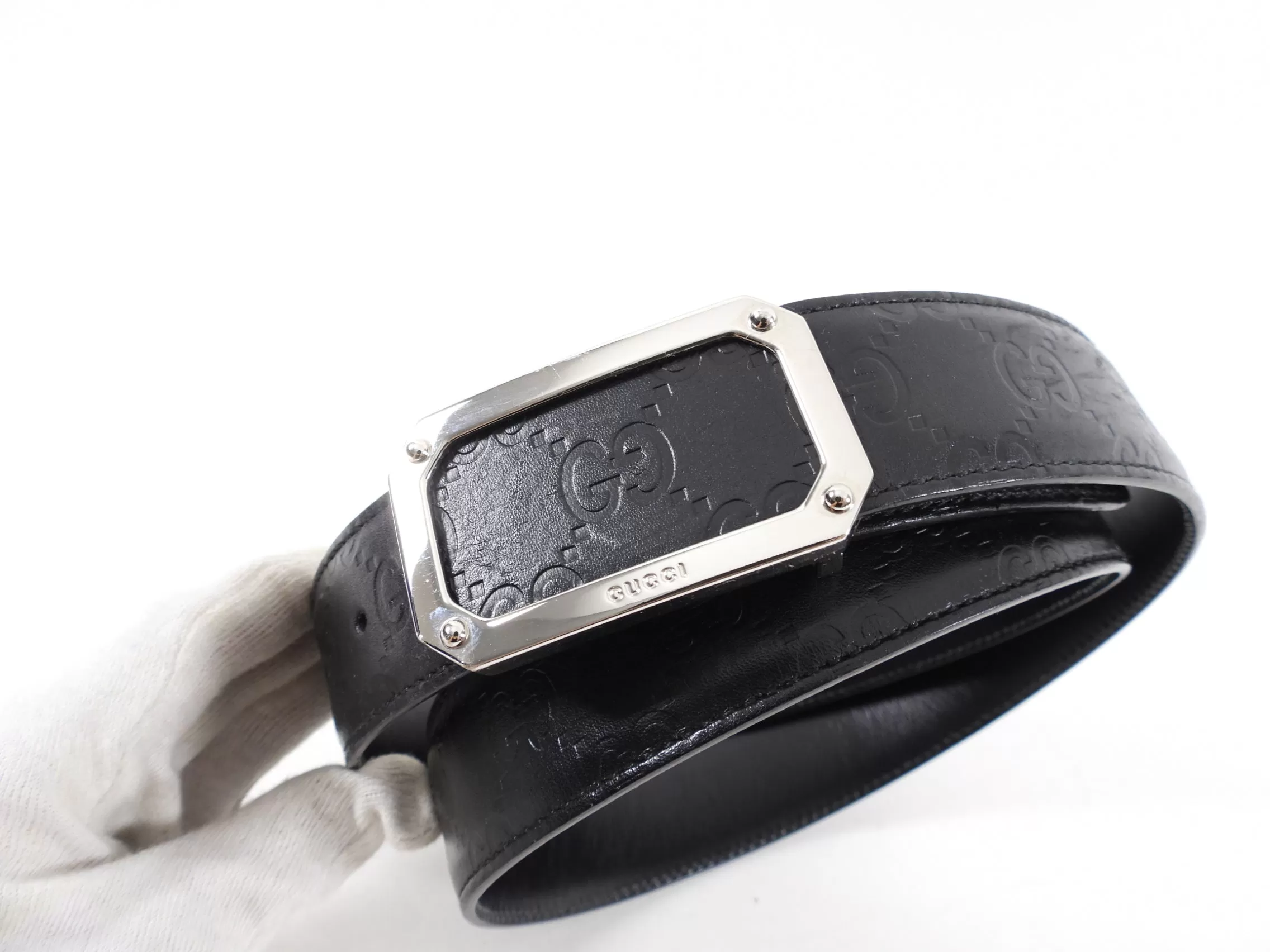 Gucci Black Leather Guccissima Belt