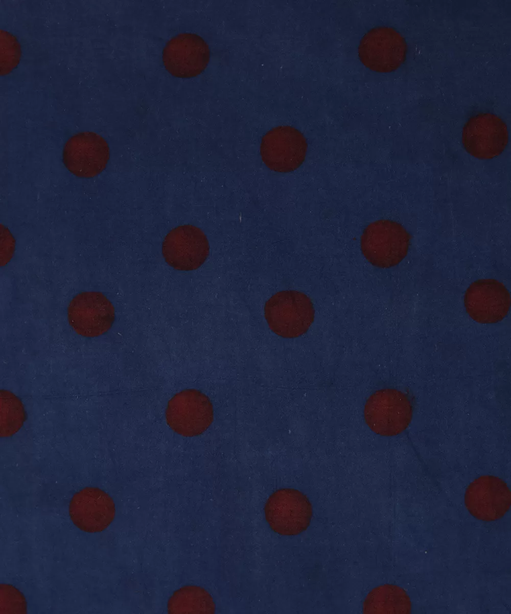 Indigo and red natural dye dots motif handblock print fabric