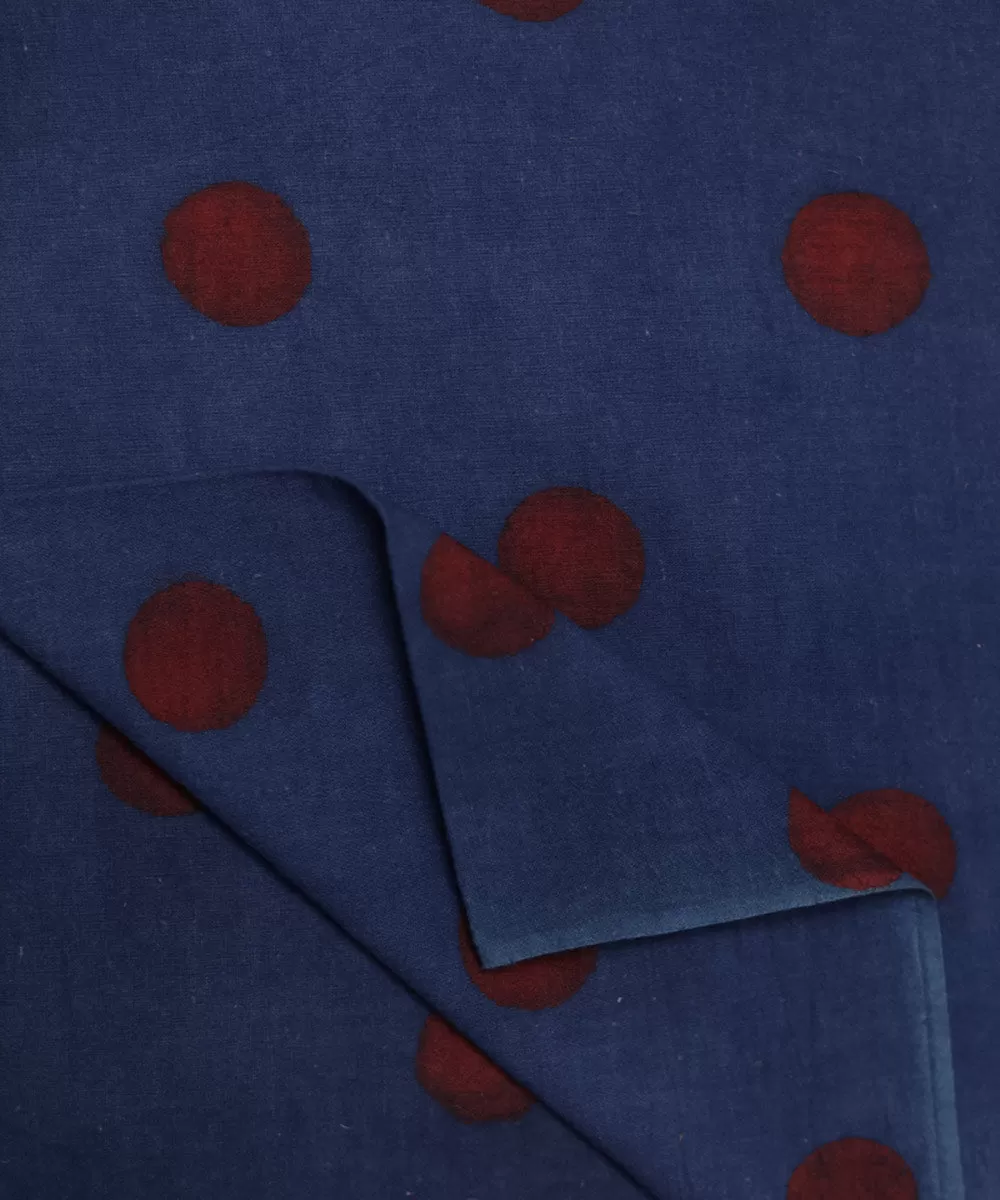 Indigo and red natural dye dots motif handblock print fabric